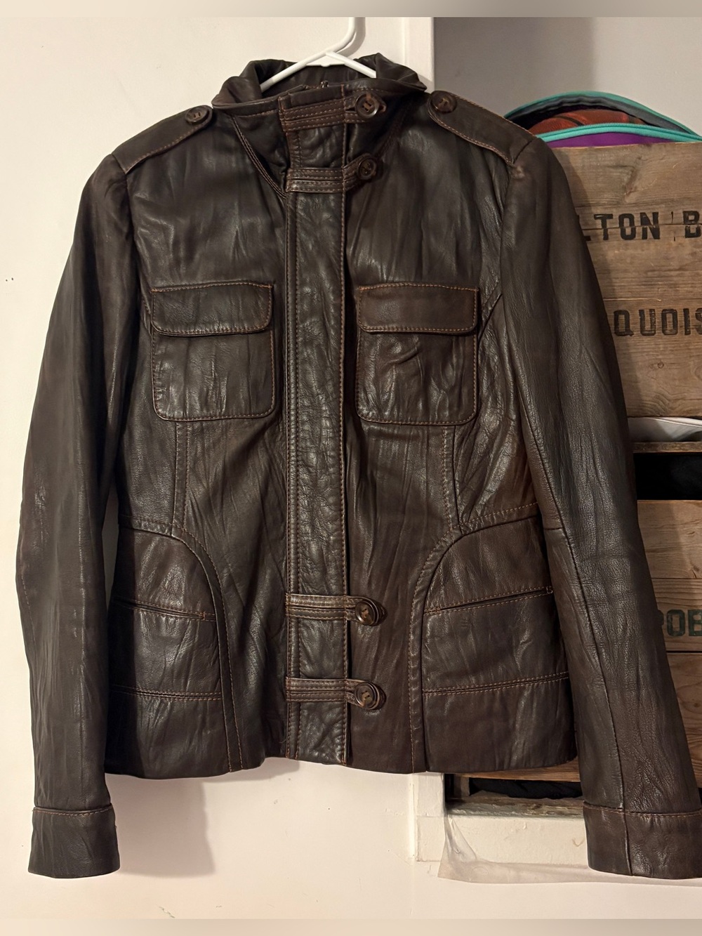 Vintage Danier Brown Leather Military-Style Field Jacket Size Small